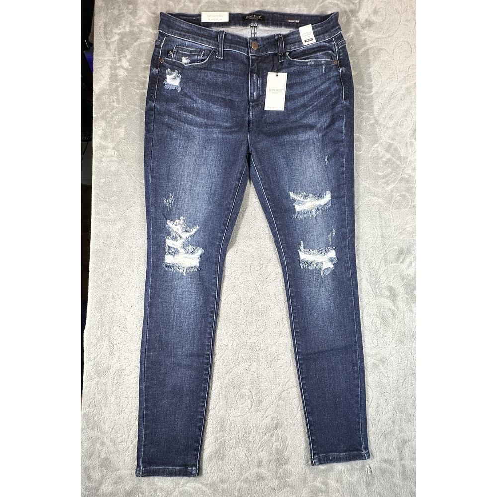 Judy Blue Skinny Fit Distressed Dark Blue Jeans 15/32 Mid Rise Boho College New